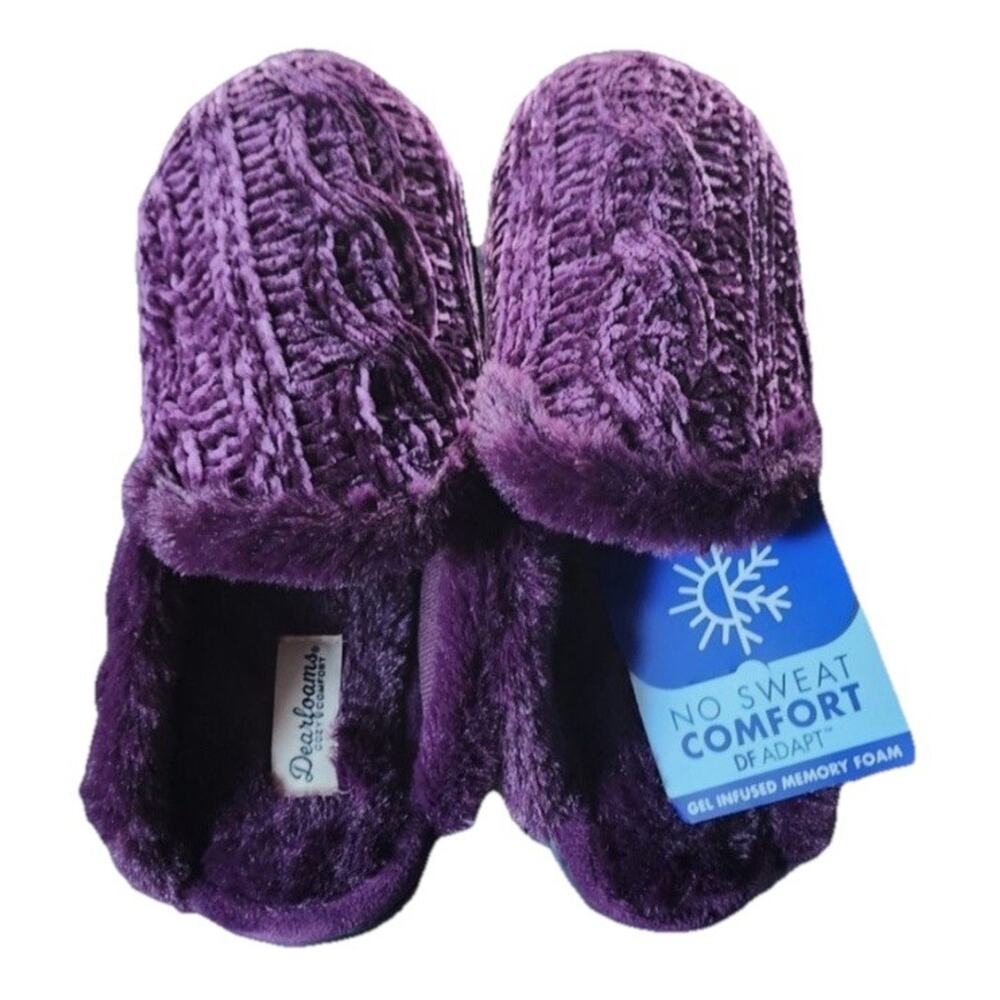 NEW DEARFOAMS NWT "Claire" Purple Cable Knit Chenille t Slip-Ons Size MED 7-8
